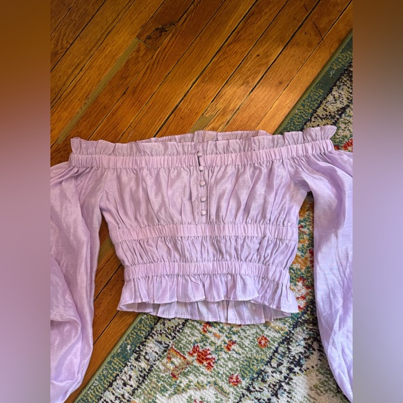 Lavender Off-Shoulder Crop Top - Picture 5 of 8